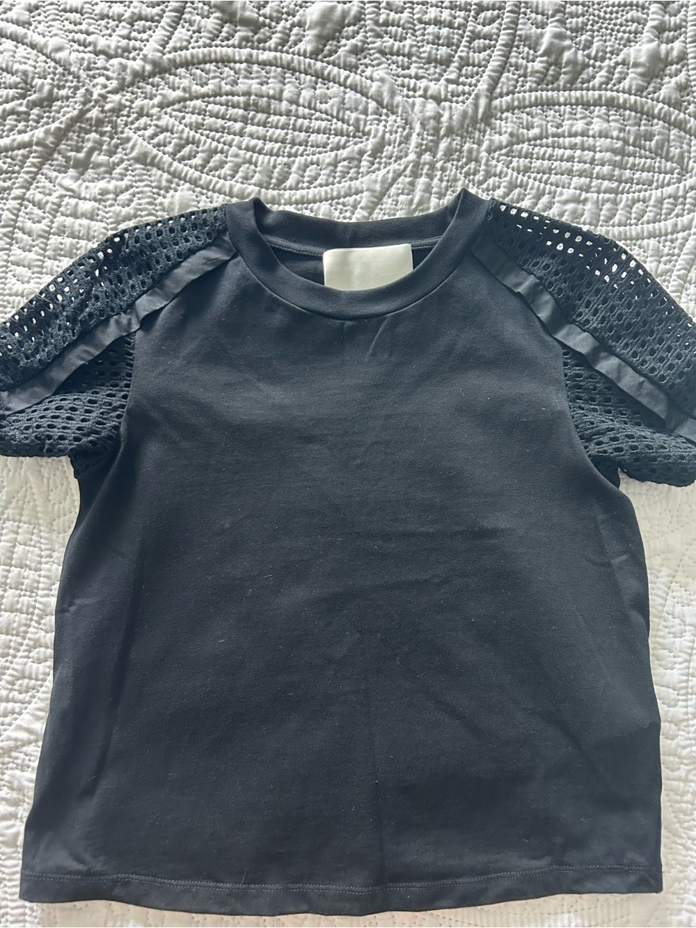 3.1 Phillip Lim Black Short Sleeve Top with Eyelet Puff Sleeves